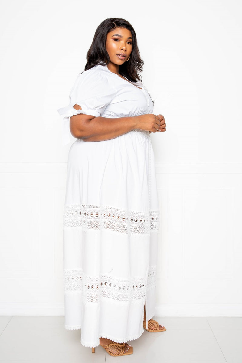 Plus Puff Sleeve Lace Detail Maxi Dress – TrendsGlow
