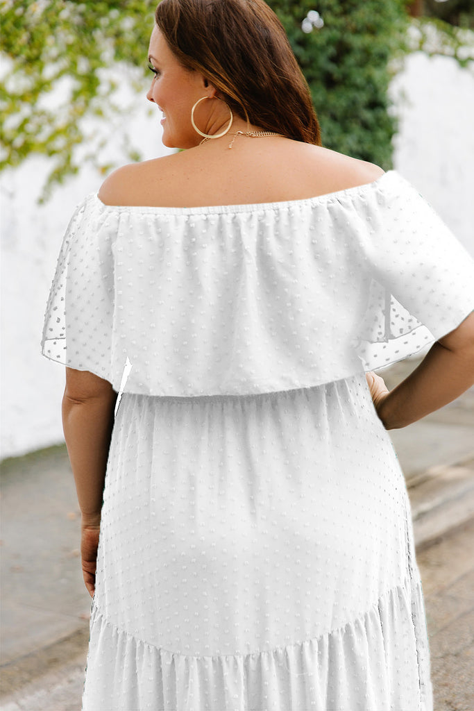 Plus Tiered Off Shoulder Maxi Dress in Solid Color – TrendsGlow
