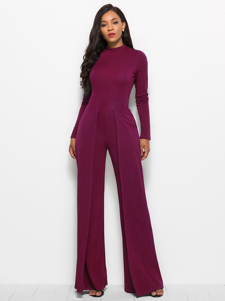 Solid lantern sleeve mock cheap neck jumpsuits