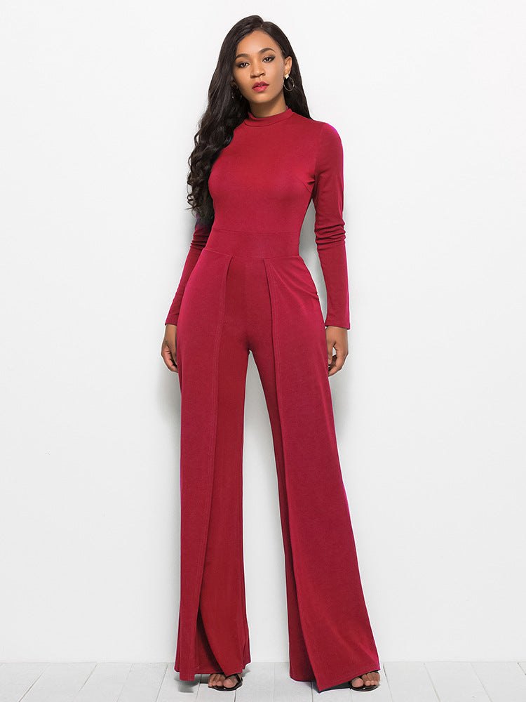 Solid lantern sleeve hot sale mock neck jumpsuits