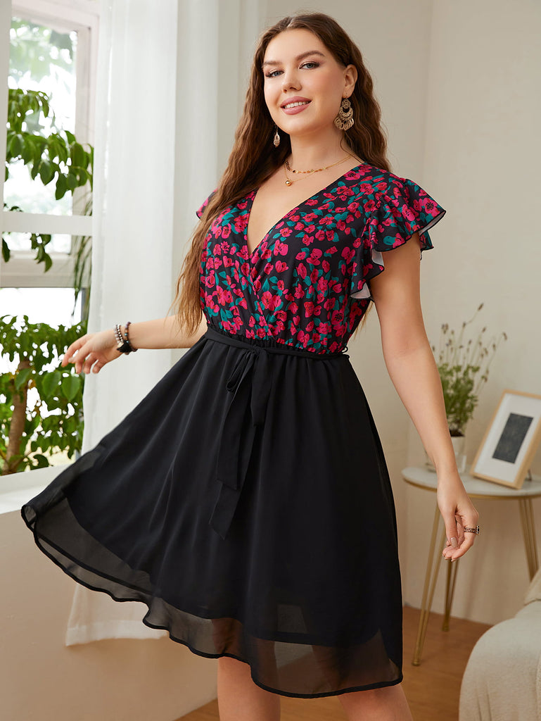 Classy and Chic Floral Plus Size Surplice Dress