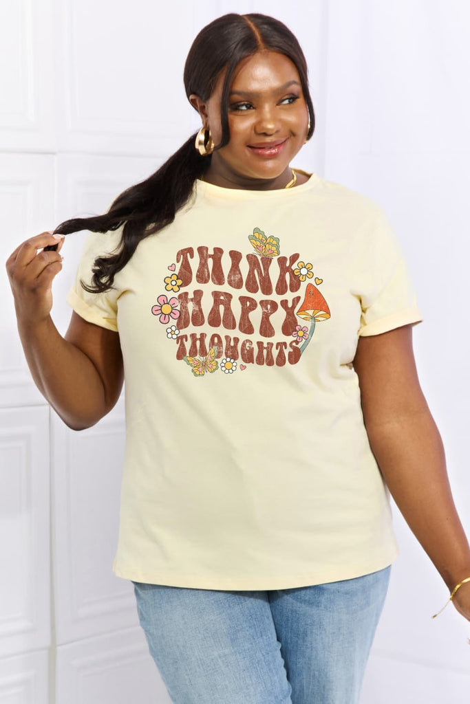 "Think Happy Thoughts" Graphic T-Shirt - Casual Style | 100% Cotton
