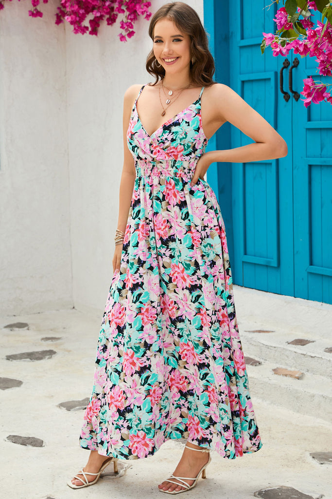 Floral Print Maxi Dress with Smocked Detail