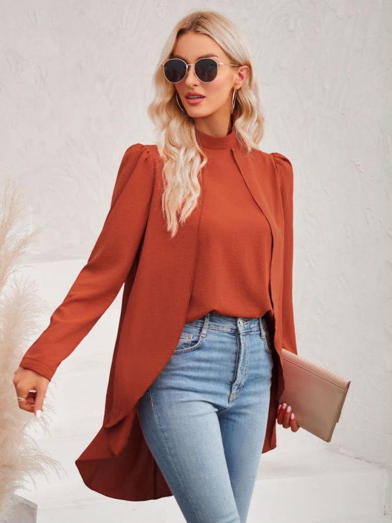 Classy High-Low Solid Top with Puff Sleeves