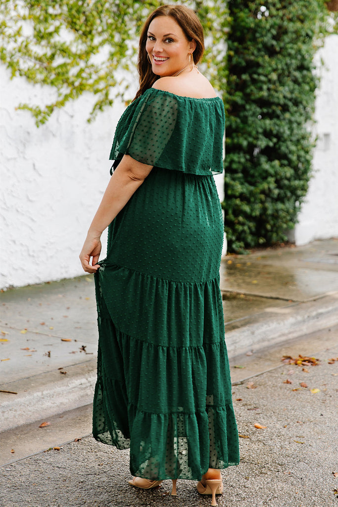 Plus Tiered Off Shoulder Maxi Dress in Solid Color TrendsGlow Plus Tiered Off Shoulder Maxi Dress in Solid Color TrendsGlow