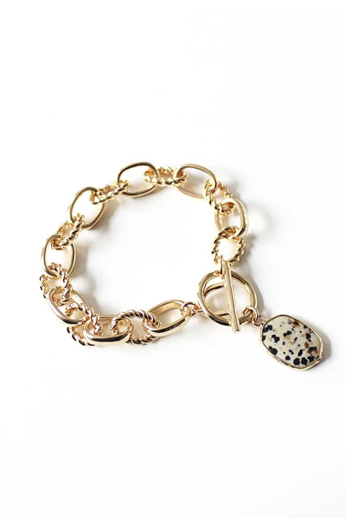 Metal Rhinestone Pearl Bead Toggle Clasp Multi Bracelet