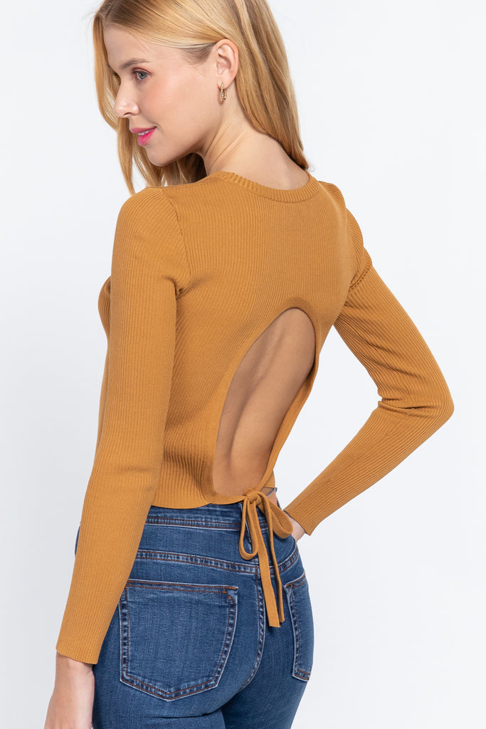 Open Back Long Sleeve Sweater Top