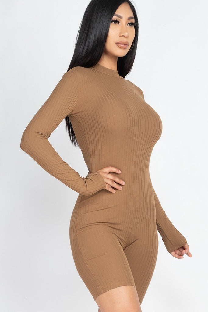 Ribbed Knit Long-Sleeve Romper