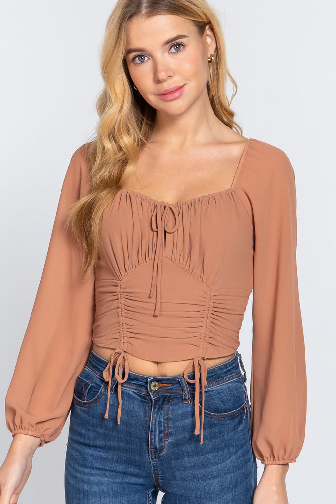 Ruched Detail Long Sleeve Top