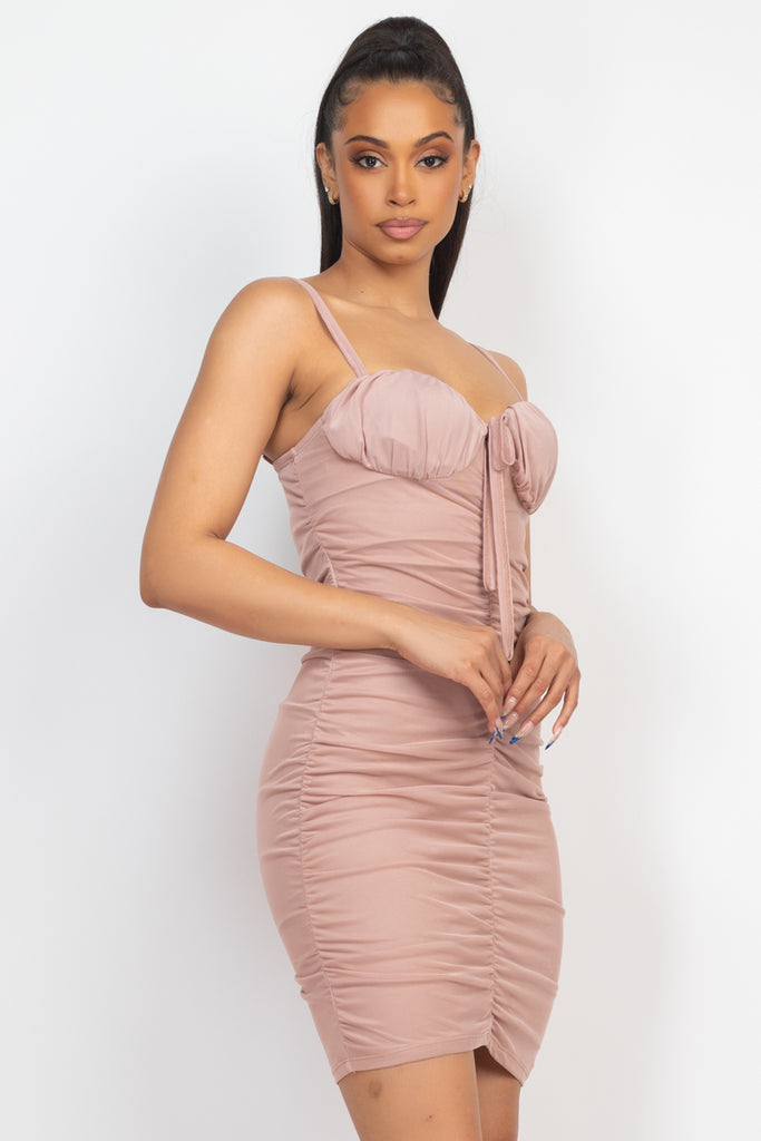 Rouched Knot Front Bodycon Mini Dress