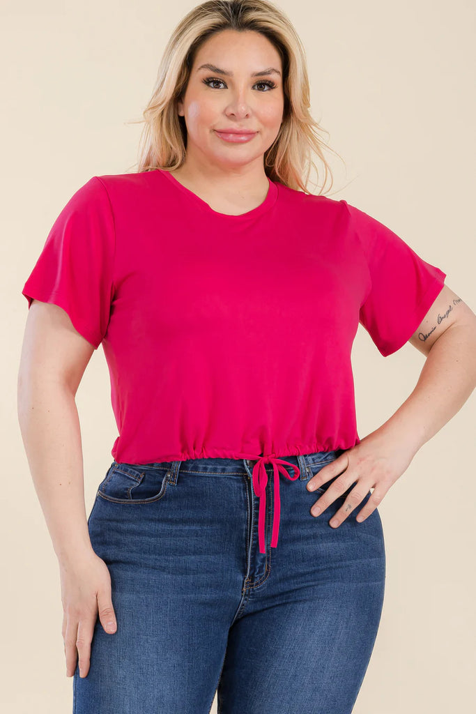 Stylish Plus Size Drawstring Crop Top for Casual Wear