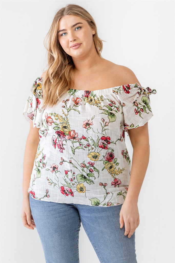 Plus Off-the-Shoulder Printed Woven Top