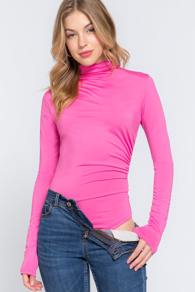 Solid High Neck Long Sleeve Knit Bodysuit
