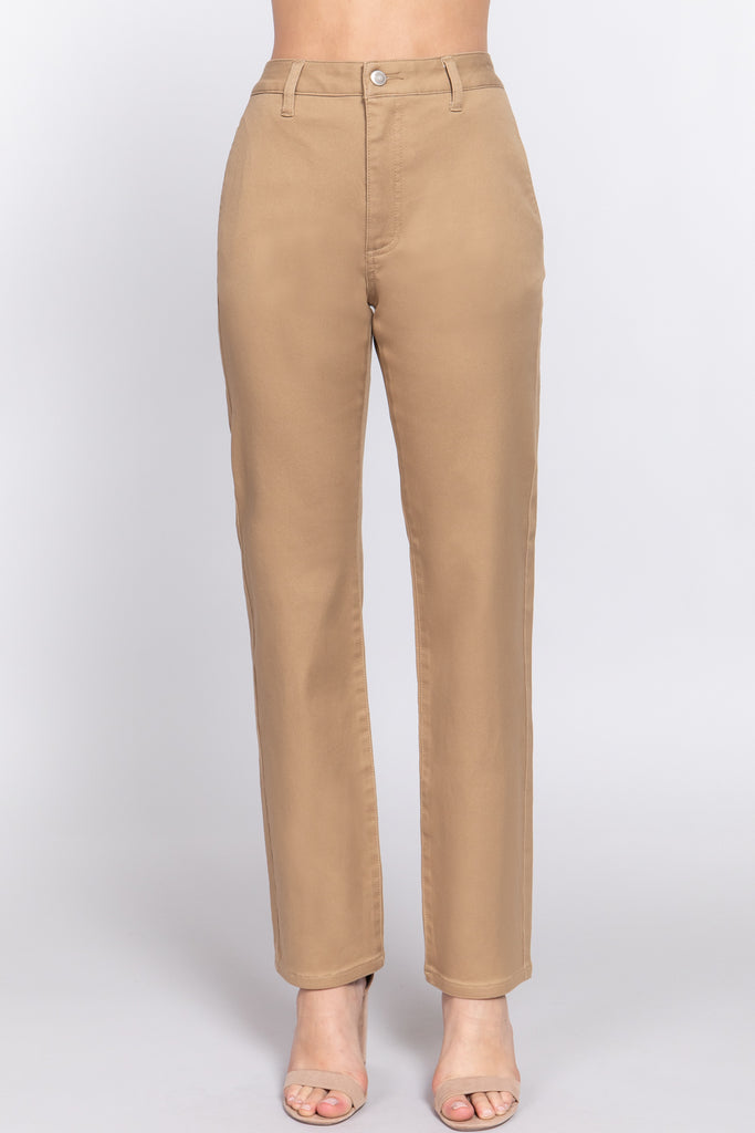 Solid Straight Fit Classic Twill Long Pants