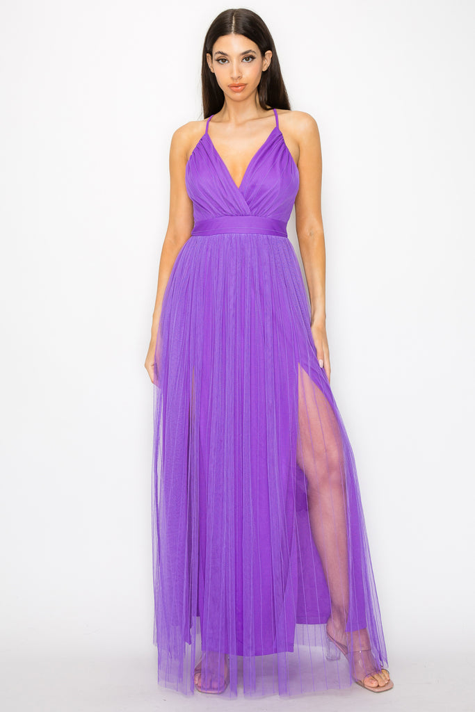 Elevate Your Style: Deep V Mesh Detail Maxi Dress