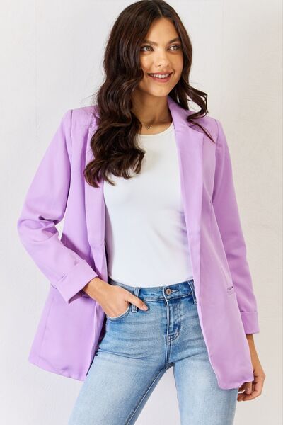 Chic Solid Open Front Long Sleeve Blazer