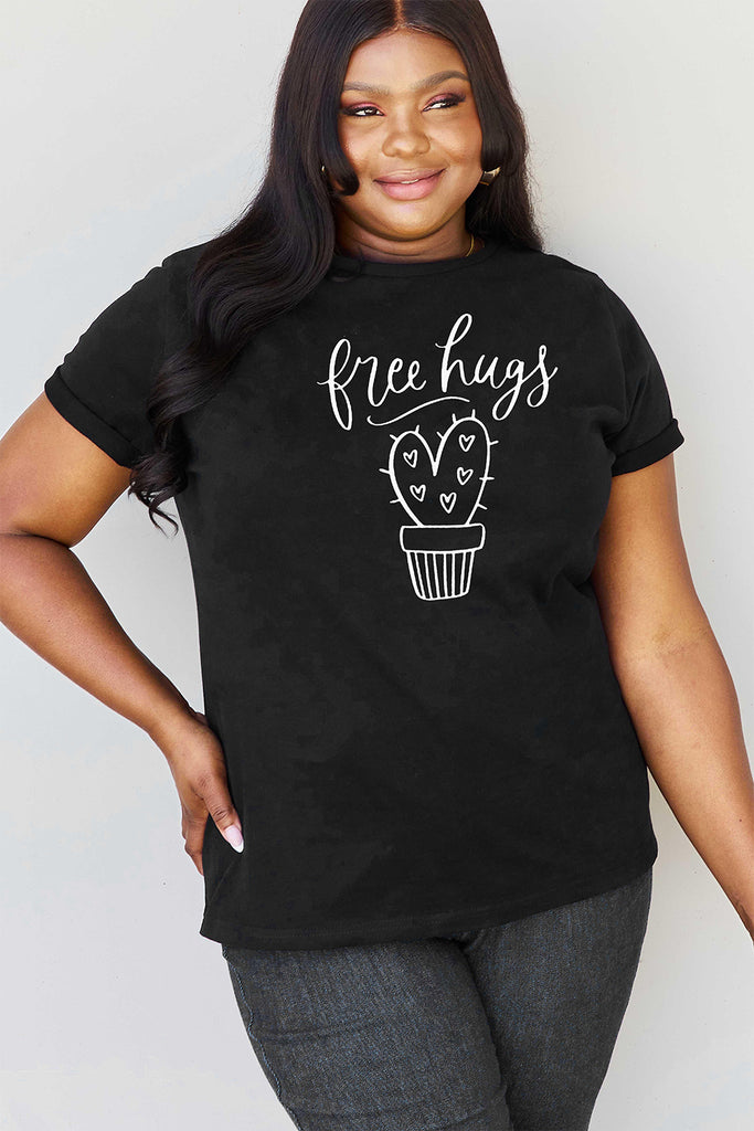 Casual 'Free Hugs' Cotton Graphic T-Shirt