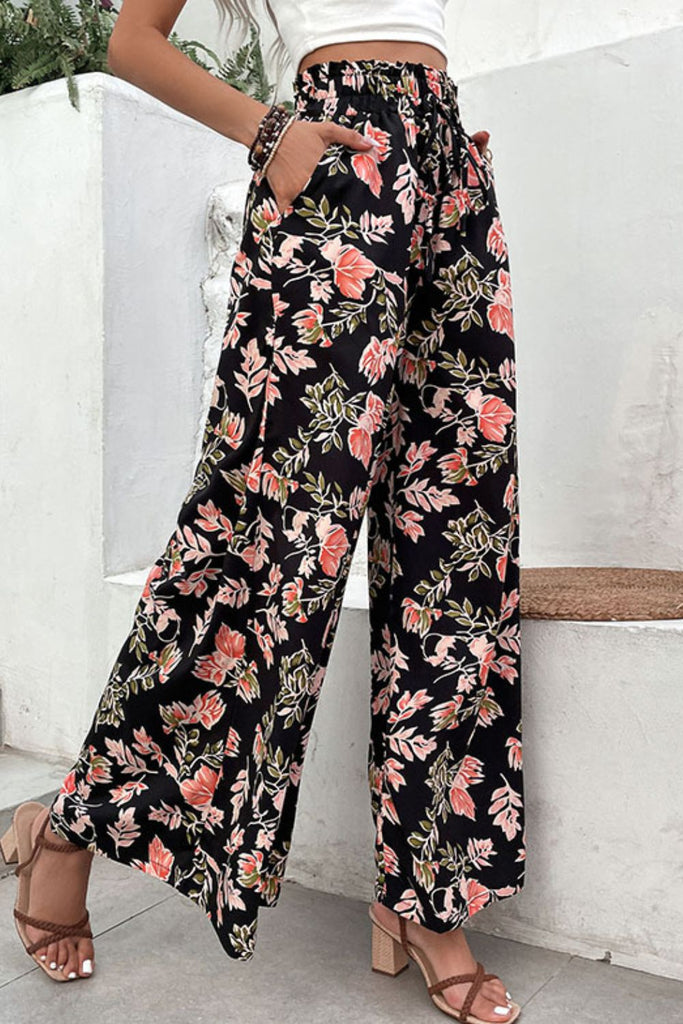 Floral Print Long Pants with Straight Hem